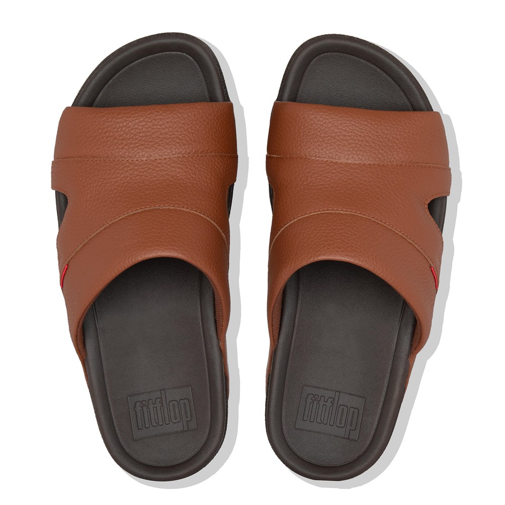 Fitflop Man Slides Brown/Black - Freeway Leather Pool - VS4321786